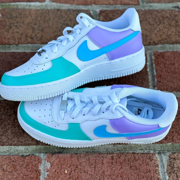 Nike Air Force 1 Custom Low Mermaid Green Blue Purple Shoes Women's Size 8 - Picture 2 of 4